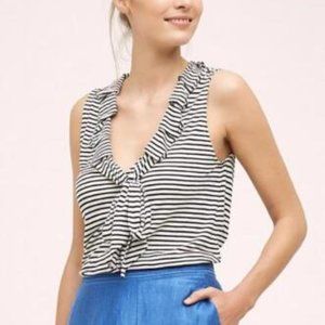 Anthropologie - Left Coast by Dolan striped sleeveless top with ruffle and tie